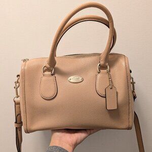 COACH Mini Bennet Tan / Sand / Beige Pebble Leather Crossbody Top Handle